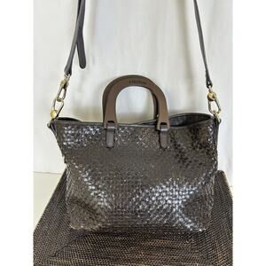 A. Testoni Large Tote Leather Wood Handle Crossbody Brown‎ Women's